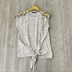 Doe & Rae striped top tie front cold shoulder